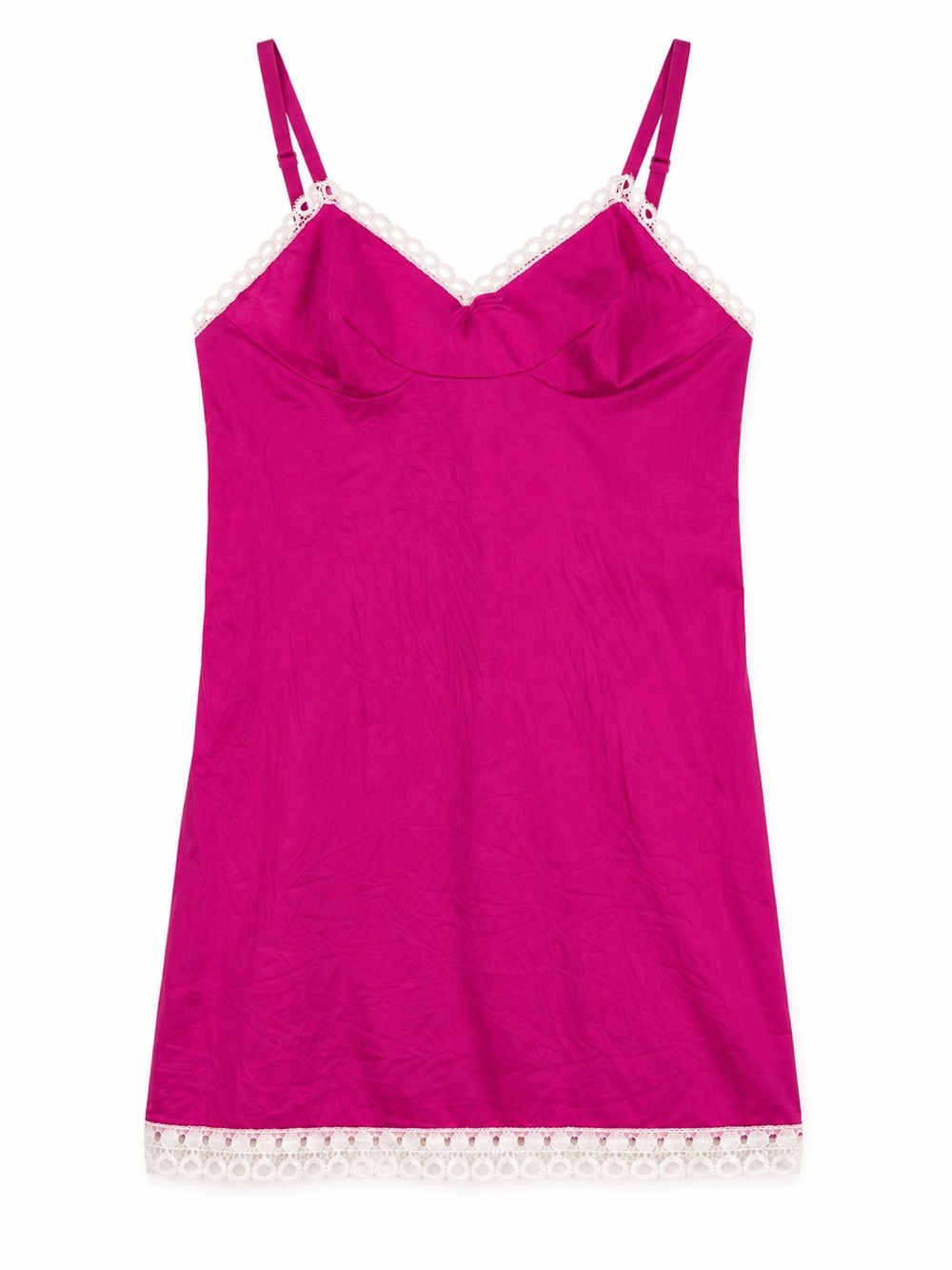 Vintage Vassarette Hot Pink Nylon Lace Trim Slip Chemise Lingerie 32